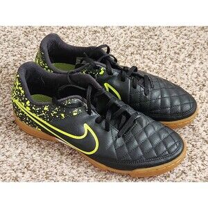 NIKE Tiempo Rio II IC Youth 5Y Black Volt Green Indoor Soccer Shoes Unisex